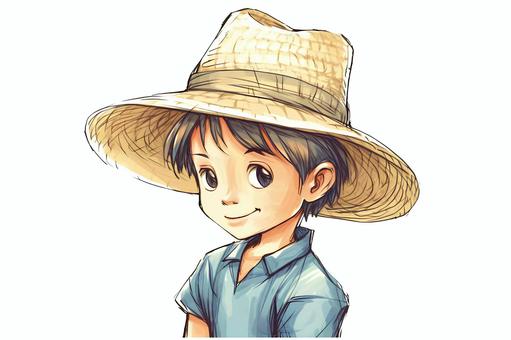 boy wearing a straw hat, , JPG