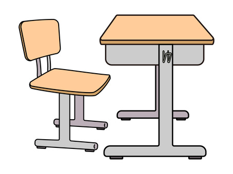 学校の机とイス 机,イス,学校,設備,挿絵,イラスト,ベージュ,グレーのイラスト素材