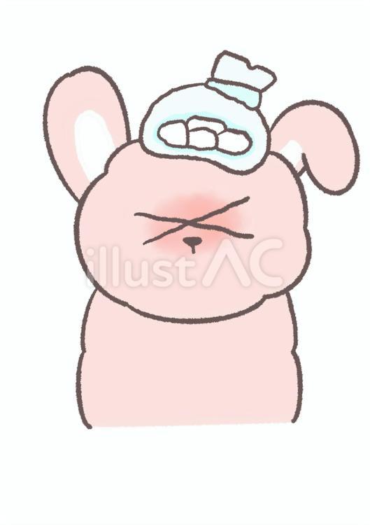 熱出ちゃったアニマル うさぎ,キャラクター,氷嚢のイラスト素材