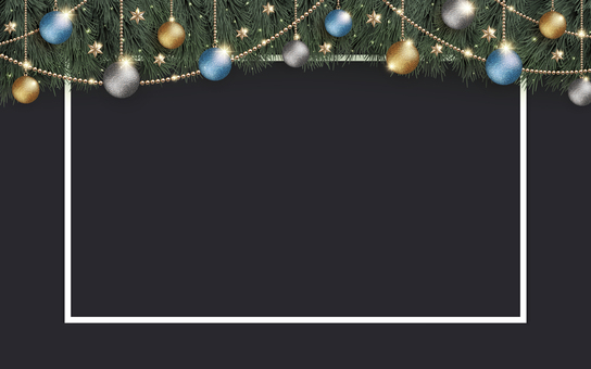 クリスマスツリーと黒のボードと枠 クリスマス,クリスマスツリー,黒,オーナメント,飾り,12月,もみの木,もみ,冬,フレームのイラスト素材