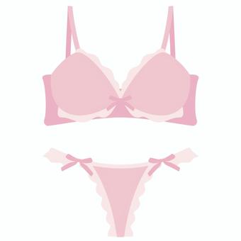 ブラ&ショーツ_パステルピンク 下着,上下,セット,婦人,ランジェリー,ブラジャー,ブラ,ショーツ,ソング,タンガのイラスト素材