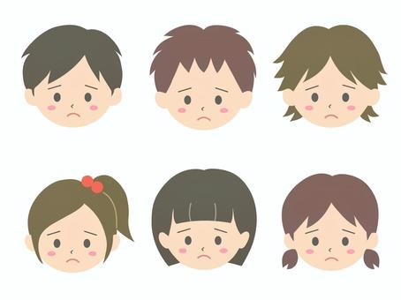 人の顔　困る子供 顔,子供,困る,悲しい,落ち込む,残念,男の子,女の子,人物,正面のイラスト素材