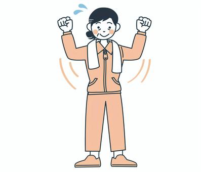ラジオ体操をする中年女性 人,女性,全身,ジャージ,体操,イラストのイラスト素材