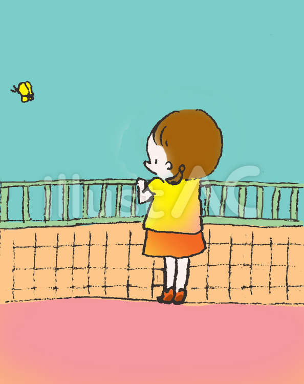 ちょうちょ 柵,光景,児童のイラスト素材