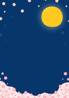 夜桜と満月02 春,桜,背景,花,夜桜,3月,4月,枠,飾り枠,お花見のイラスト素材