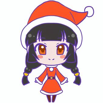 サンタガール サンタクロース,クリスマス,女の子,冬,ワンピース,サンタ帽,おさげ,黒髪,ぱっつん,かわいいのイラスト素材