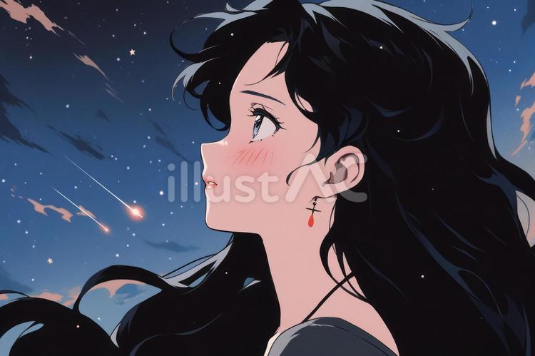 空を見上げる女性 女性,女の子,横顔のイラスト素材