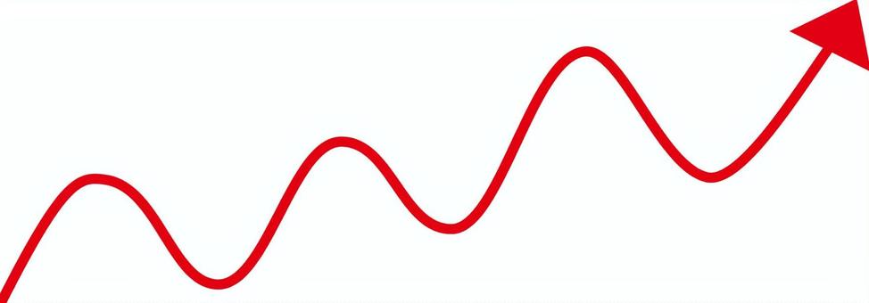 山あり谷ありのうねうねの矢印_赤 曲線,うねうね,山,谷,矢印,シンプル,赤のイラスト素材