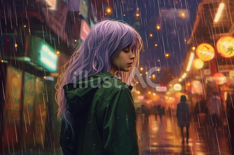 雨に濡れる女性 女性,雨,濡れるのイラスト素材