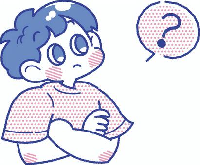 考えている男の子のイラスト　吹き出し付き 子ども,男の子,小学生,表情,ポーズ,腕組み,悩む,考える,疑問,わからないのイラスト素材