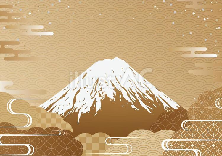 金色の和風の雲と富士山 和風,和柄,雲のイラスト素材