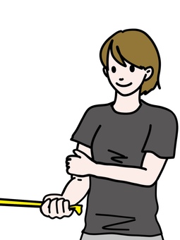 ゴムチューブを使った運動 腱板,リハビリ,ゴムバンド,エクササイズバンド,トレーニングチューブ,右腕,引っ張る,引く,肩,体操のイラスト素材