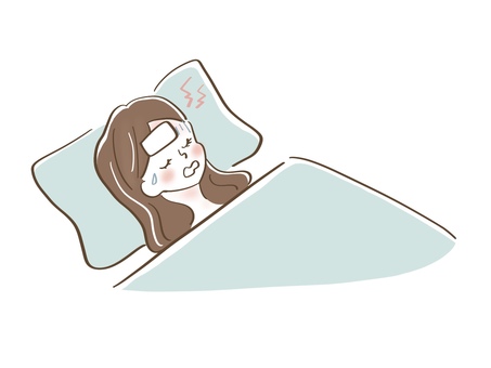 風邪をひいて寝込む女性 風邪をひいて寝込む女性 女の子,女性,人物,風邪,ゆるい,手書き,挿絵,ベッド,病気,寝込むのイラスト素材