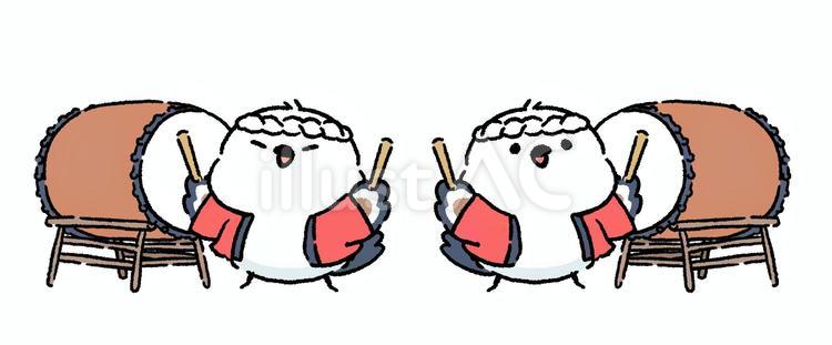 シマエナガ_和太鼓をたたく_02 シマエナガ,鳥,動物のイラスト素材