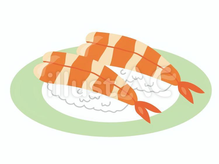 皿に乗った二貫の海老の握り寿司 寿司,握り寿司,海老のイラスト素材