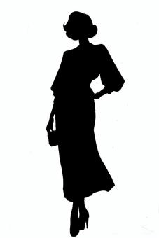 オシャレな女性のシルエット オシャレな女性のシルエット 女性,パリジェンヌ,オシャレ,ファッション,ボブ,ハイヒール,ポーズ,ワンピース,スナップのイラスト素材