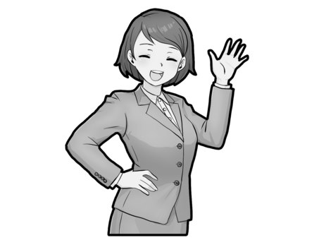 元気に挨拶【グレースケール】 スーツ,女性,挨拶,笑顔,元気,コミュニケーション,萌え絵,グレースケールのイラスト素材