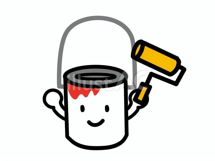 ローラーを手に喜んでいるペンキの缶 ペンキ,塗装,ローラーのイラスト素材