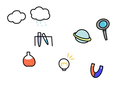理科セット 理科,勉強,天気,虫眼鏡,磁石,化学,惑星,手書き,ゆるかわ,イラストのイラスト素材
