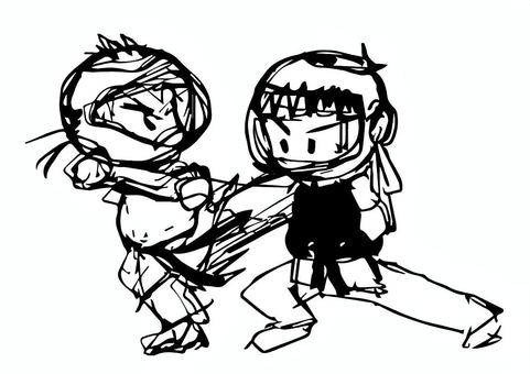 空手の組手 空手,防具,男の子,組手,モノクロのイラスト素材