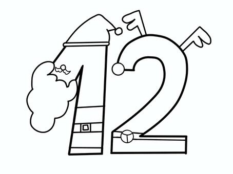 １２＊白黒 12,１２,数字,12月,１２月,月,サンタクロース,サンタ,サンタさん,トナカイのイラスト素材