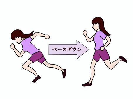 ペースを落とす ペース,ダウン,走る,女性,全身のイラスト素材