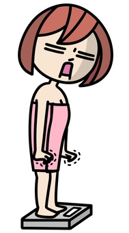 体重測定する女性 体重計,体重測定,女性,ショック,シュール,白目,太る,肥満,体重増加,メタボのイラスト素材