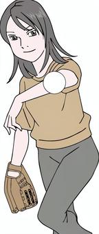 キャッチボールをする女性 キャッチボール,女性,投げる,グローブ,白球のイラスト素材