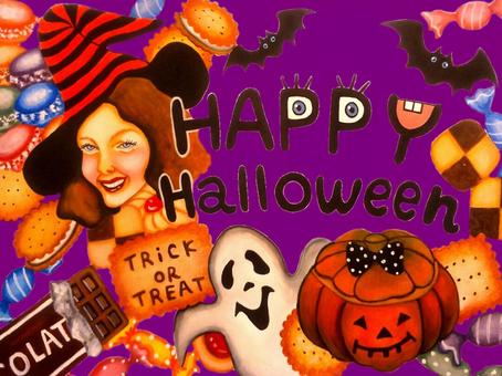 ハロウィーン 紫 手描き ハロウィーン 紫 手描き かわいい,カラフル,女の子のイラスト素材