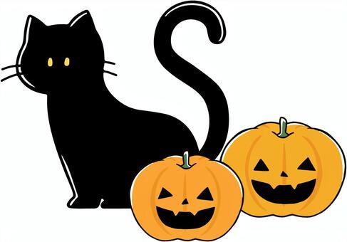 黒猫とカボチャ 黒猫,カボチャ,ハロウィン,halloween,秋,猫,かぼちゃ,南瓜,ネコ,秋素材のイラスト素材