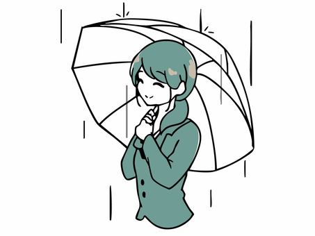 微笑む女性社員（傘をさす） 女性,女性社員,ol,ビジネスウーマン,会社員,スーツ,働く女性,通勤,仕事,働く人のイラスト素材