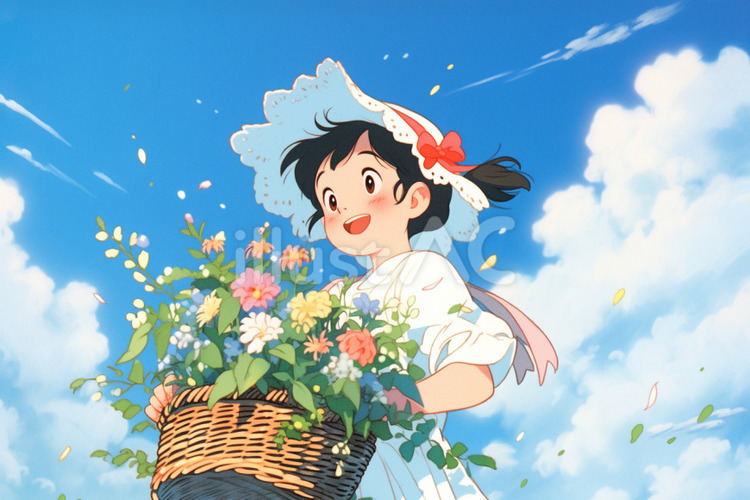 夏の風景 女性,空,青空のイラスト素材