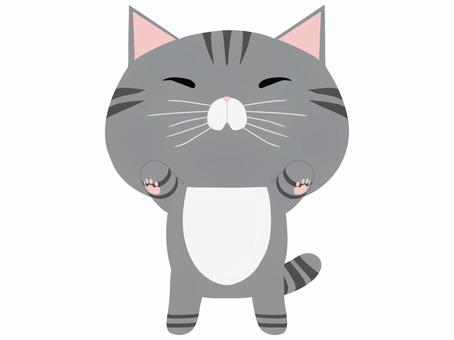 万歳するさばとら猫 万歳,猫,さばとら,動物,かわいい,両手,あげる,喜ぶ,嬉しいのイラスト素材