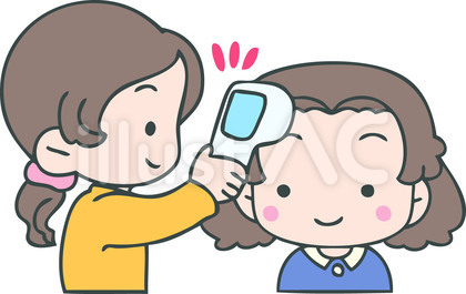 女の子を検温する女性