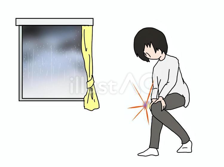 天気の悪い日の関節痛 雨,膝,関節のイラスト素材