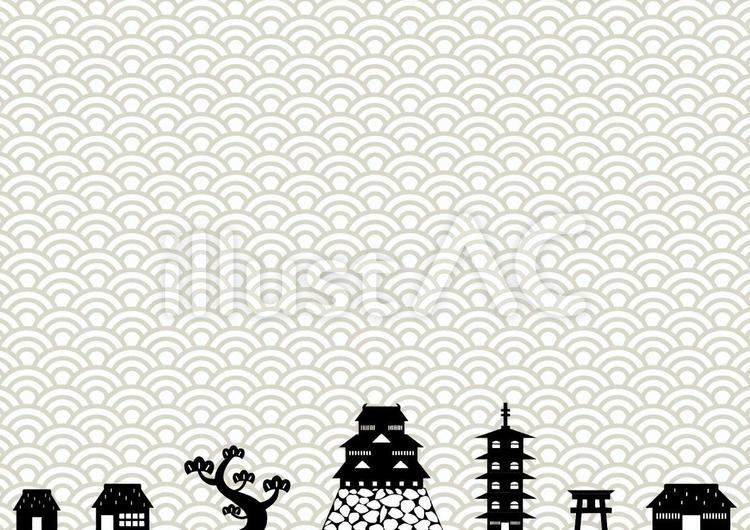 城下町の風景　青海波背景 城,石垣,歴史のイラスト素材