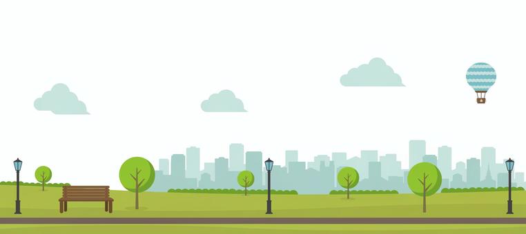 緑のある公園横長イラスト / 夏 公園,風景,緑,自然,リラックス,夏,バックグラウンド,木,葉,素材のイラスト素材