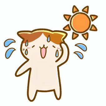 三毛猫•暑くて汗をかく 猫,動物,三毛猫,シンプル,かわいい,ゆるい,キャラ,キャラクター,暑い,汗のイラスト素材