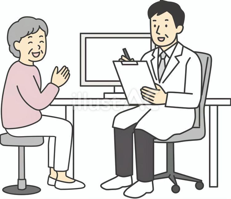 病院で医師から診察を受ける老人女性 病院,診察,診断のイラスト素材