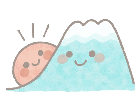 富士山と初日の出（顔あり） 富士山,初日の出,太陽,お日様,日光,顔,笑顔,擬人化,新年,年明けのイラスト素材