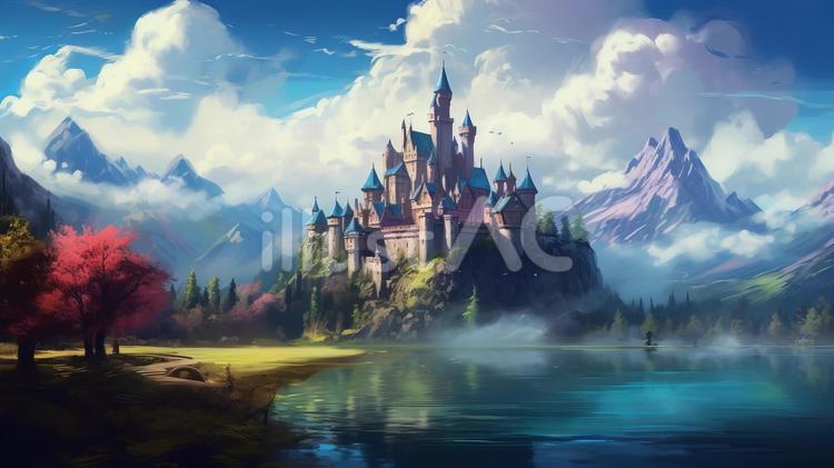 城と自然風景 城,建物,西洋のイラスト素材
