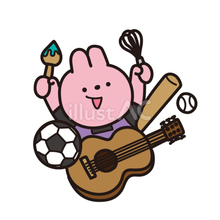 3月・4月動物（ウサギ、サッカーボール、バット、ギター、泡立て器、絵筆） ウサギ,サッカーボール,バットのイラスト素材