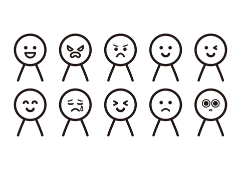 色々な顔のアイコン 顔,表情,あしらい,アイコン,マーク,アイコン単品,ベクター,モノクロ,セット,笑顔のイラスト素材