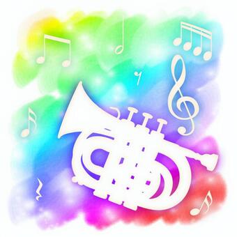 Musical note and instrument trumpet, glitter, musics, light, JPG