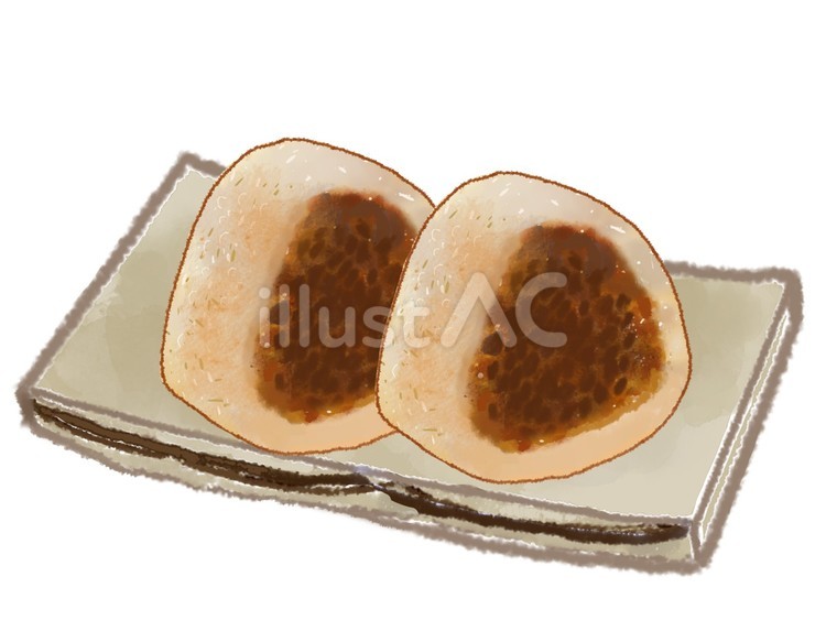 焼きおにぎり（お皿付き）A おにぎり,おむすび,焼きおにぎりのイラスト素材