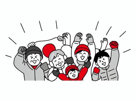 防寒して日本代表を応援する人々 応援,観客,歓声,人物,観戦,冬,世界大会,観衆,エール,日本国旗のイラスト素材