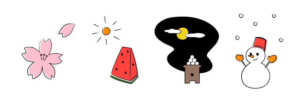 Illustration, four seasons, tiny, vector, 