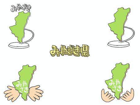 みやざき みやざき県,文字絵,地図,オブジェ,種類,セット,pop調,手描き,挿絵,ワンポイントのイラスト素材