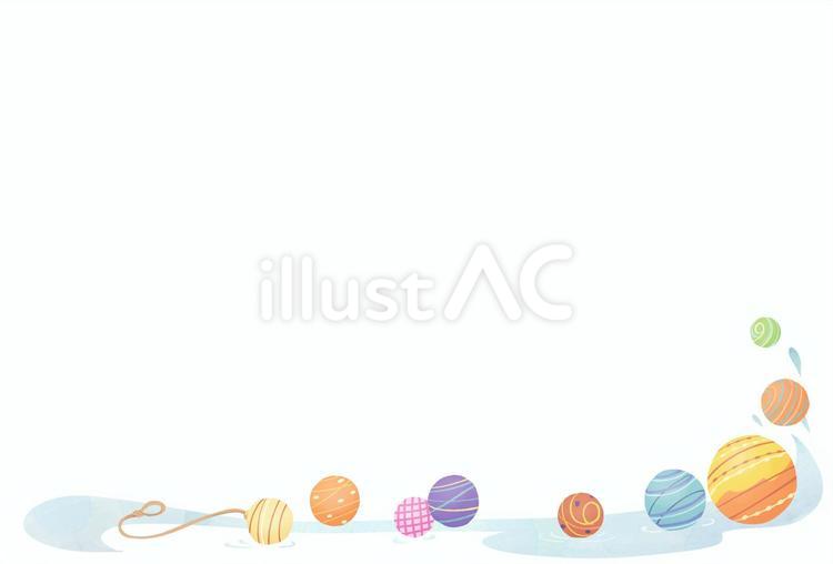 夏祭りのヨーヨーと水飛沫フレームカラフル 水ヨーヨー,水風船,水チカのイラスト素材