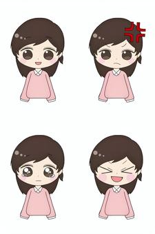 喜怒哀楽の表情をする女性のイラスト 女性,主婦,学生,喜怒哀楽,笑う,喜ぶ,怒る,ムカ,イラッ,悲しいのイラスト素材
